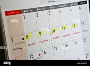 calendario marcado com documento de ferias