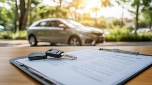 carro na estrada com documento e chave