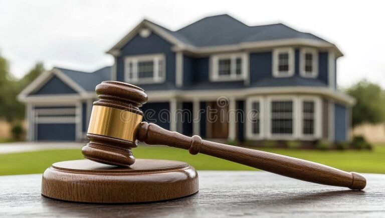 casa com martelo de leilao e fundo seguro