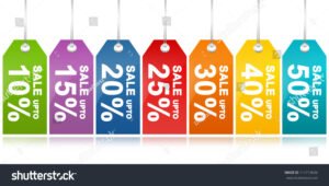 etiqueta de preco com porcentagem de desconto colorida