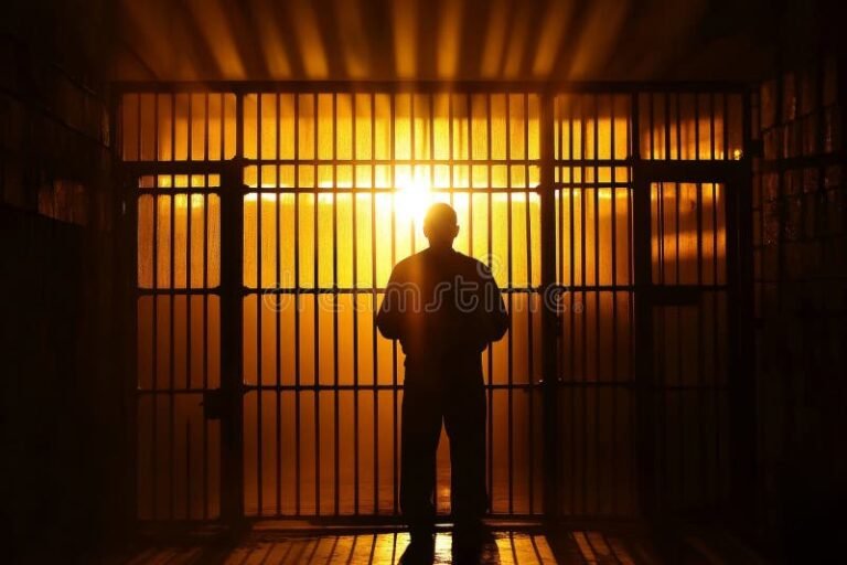 grades de prisao com sombras humanas refletidas