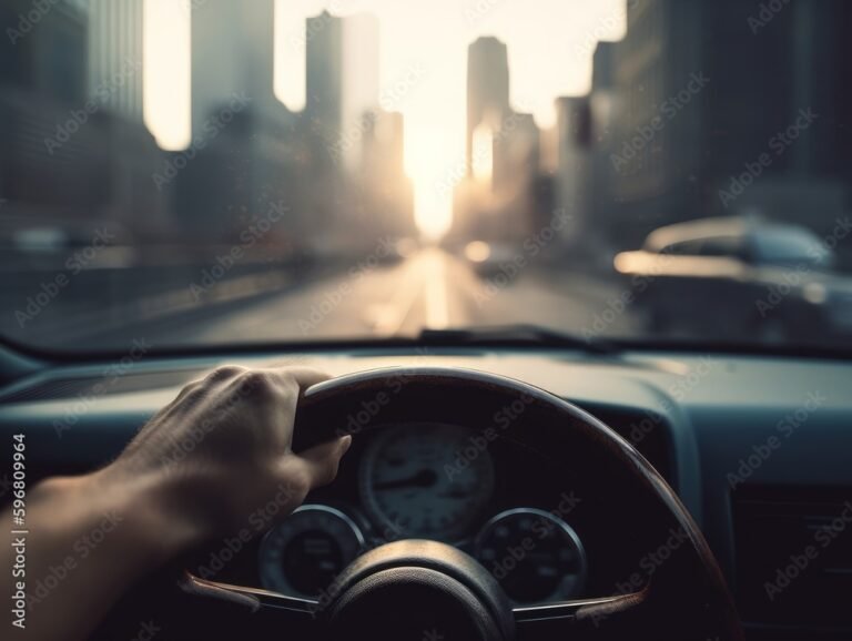 É Permitido Dirigir Veículo Sem CNH, PPD ou ACC no Brasil 9 pessoa segurando volante com paisagem urbana