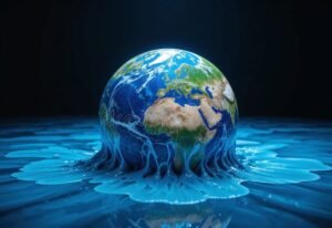 planeta terra derretendo em fundo escuro