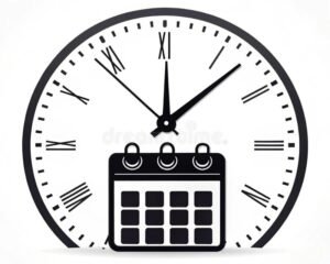 relogio marcando hora com calendario aberto