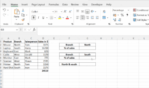 tela do excel com calculo de porcentagem